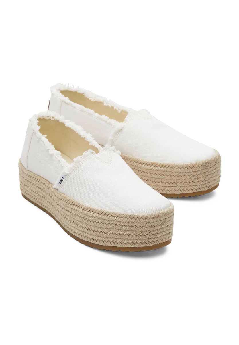 Weiße Espadrille-Plateau-Slipper aus Baumwoll-Canvas