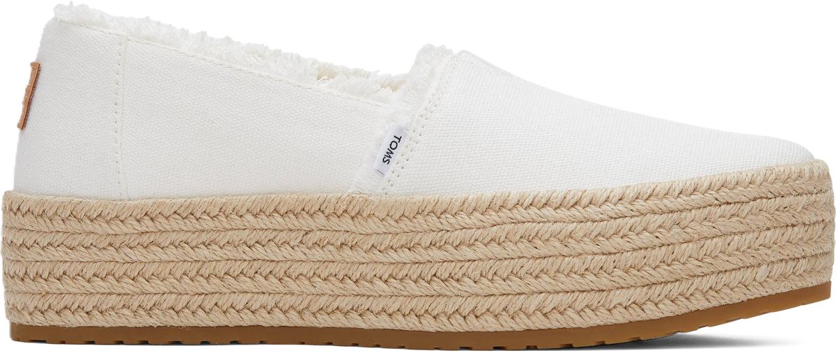 Weiße Espadrille-Plateau-Slipper aus Baumwoll-Canvas