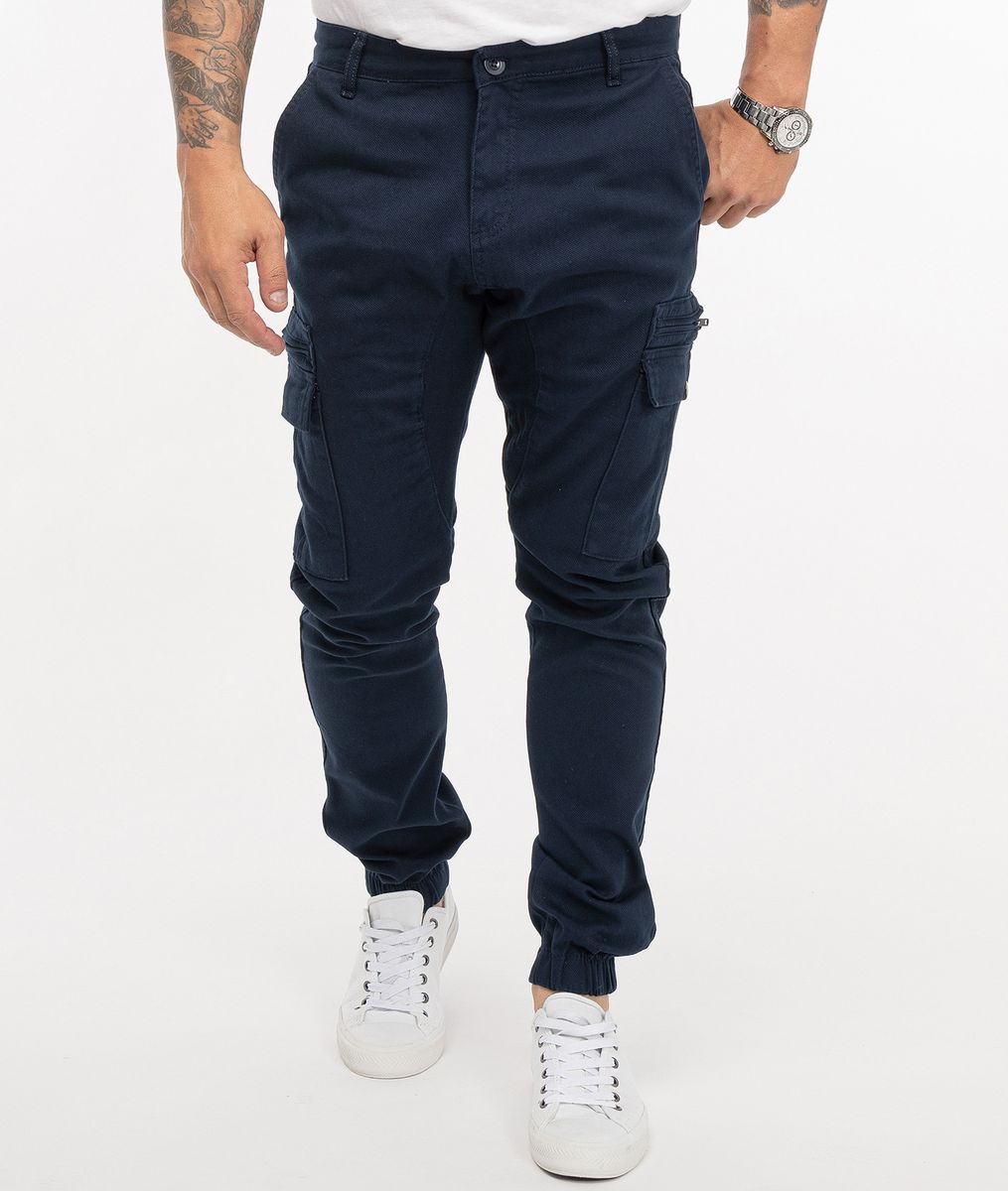 Marineblaue Cargo-Jogginghose aus Twill