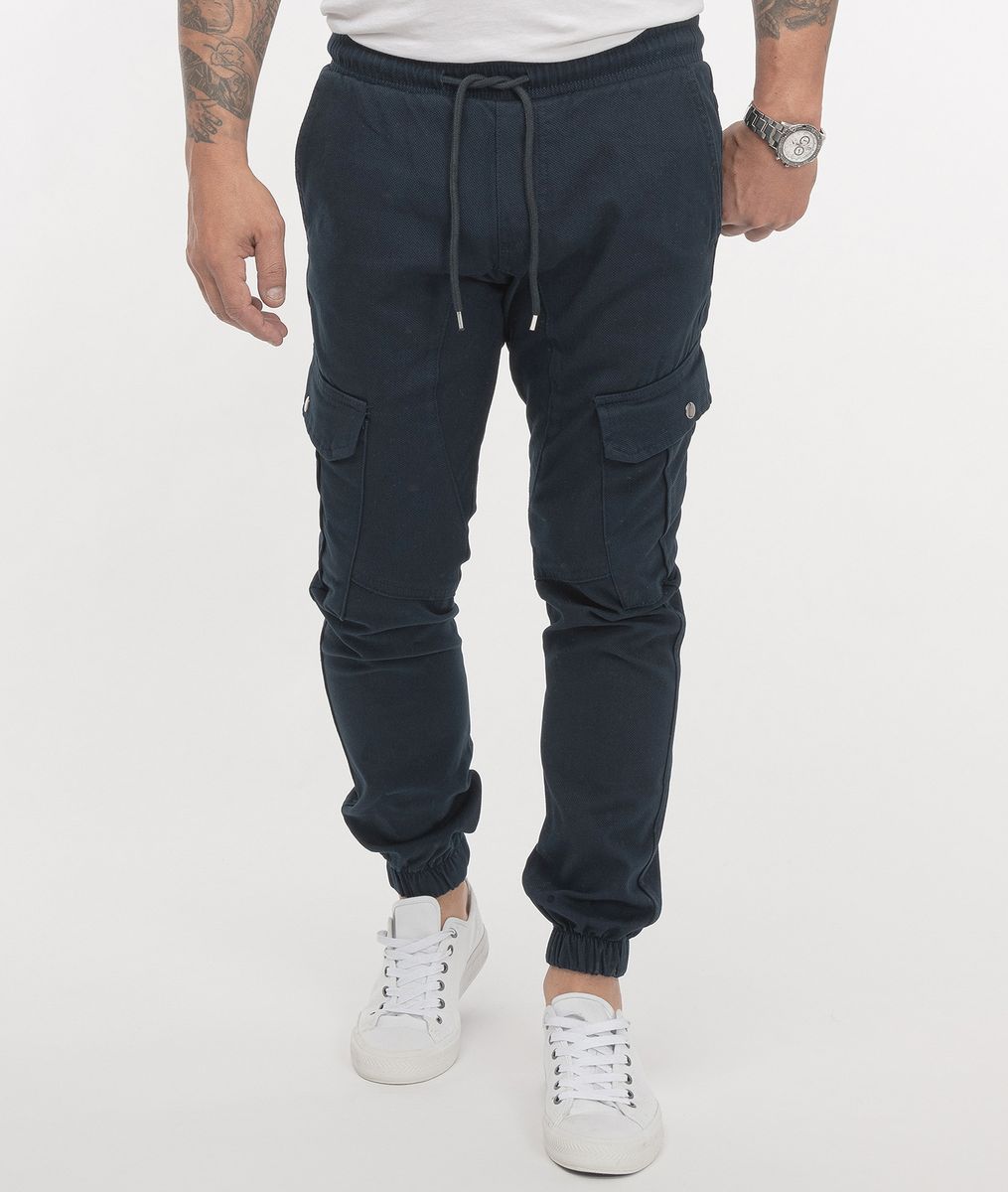 Marineblaue Cargo-Jogginghose aus Twill