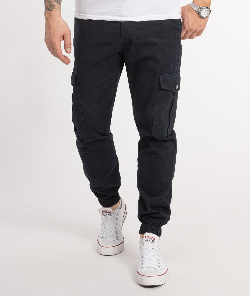 Marineblaue Cargo-Jogginghose aus Twill