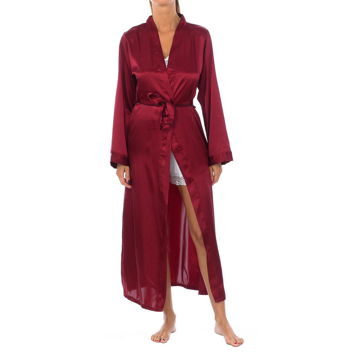 Damen Satin Bademantel mit Bindegürtel
