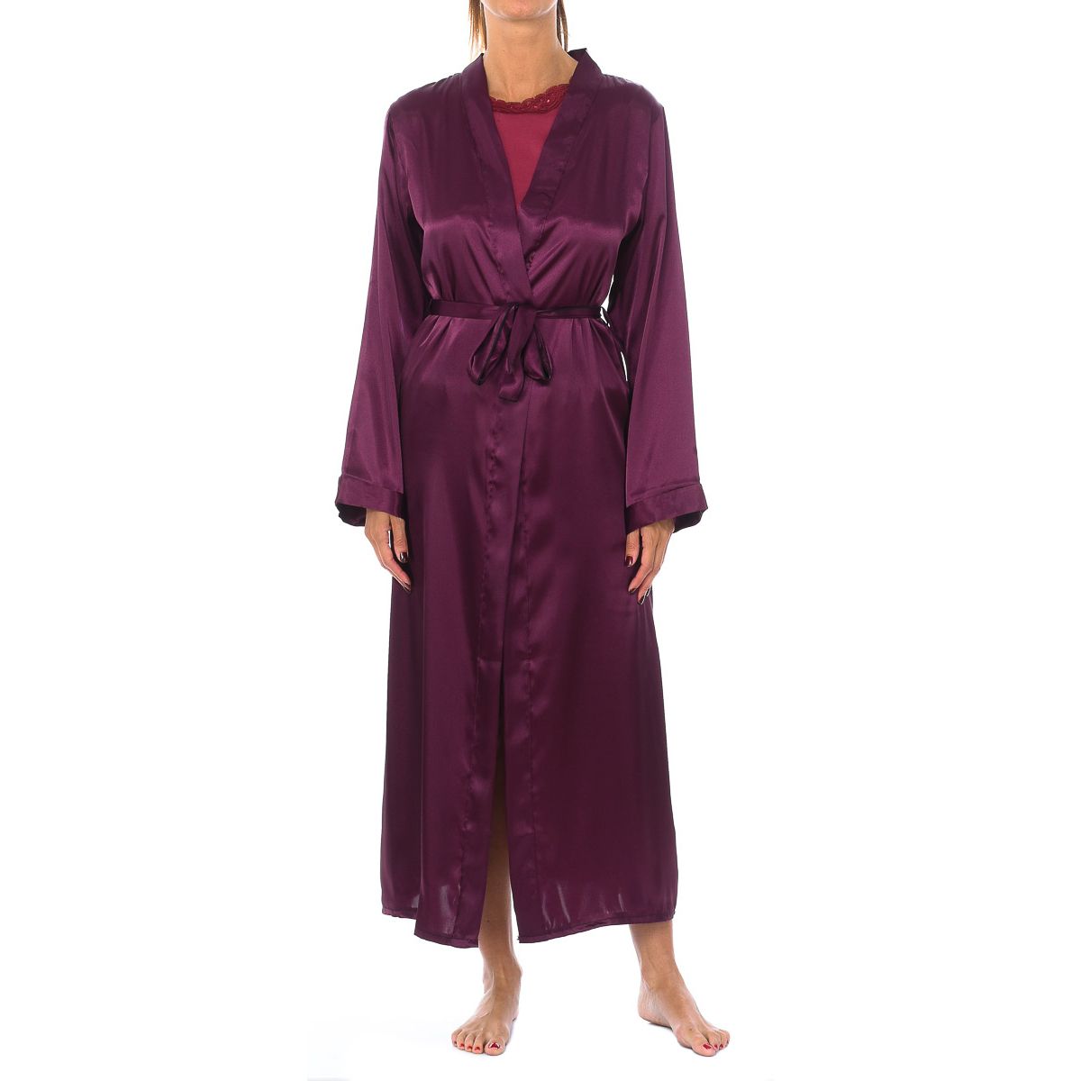 Damen Satin Bademantel mit Bindegürtel