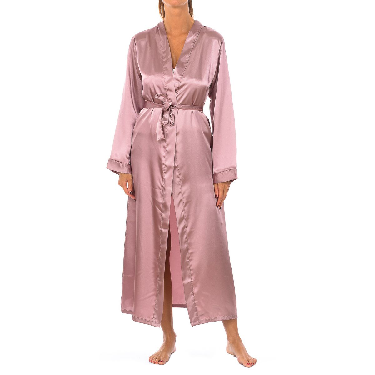 Damen Satin Bademantel mit Bindegürtel