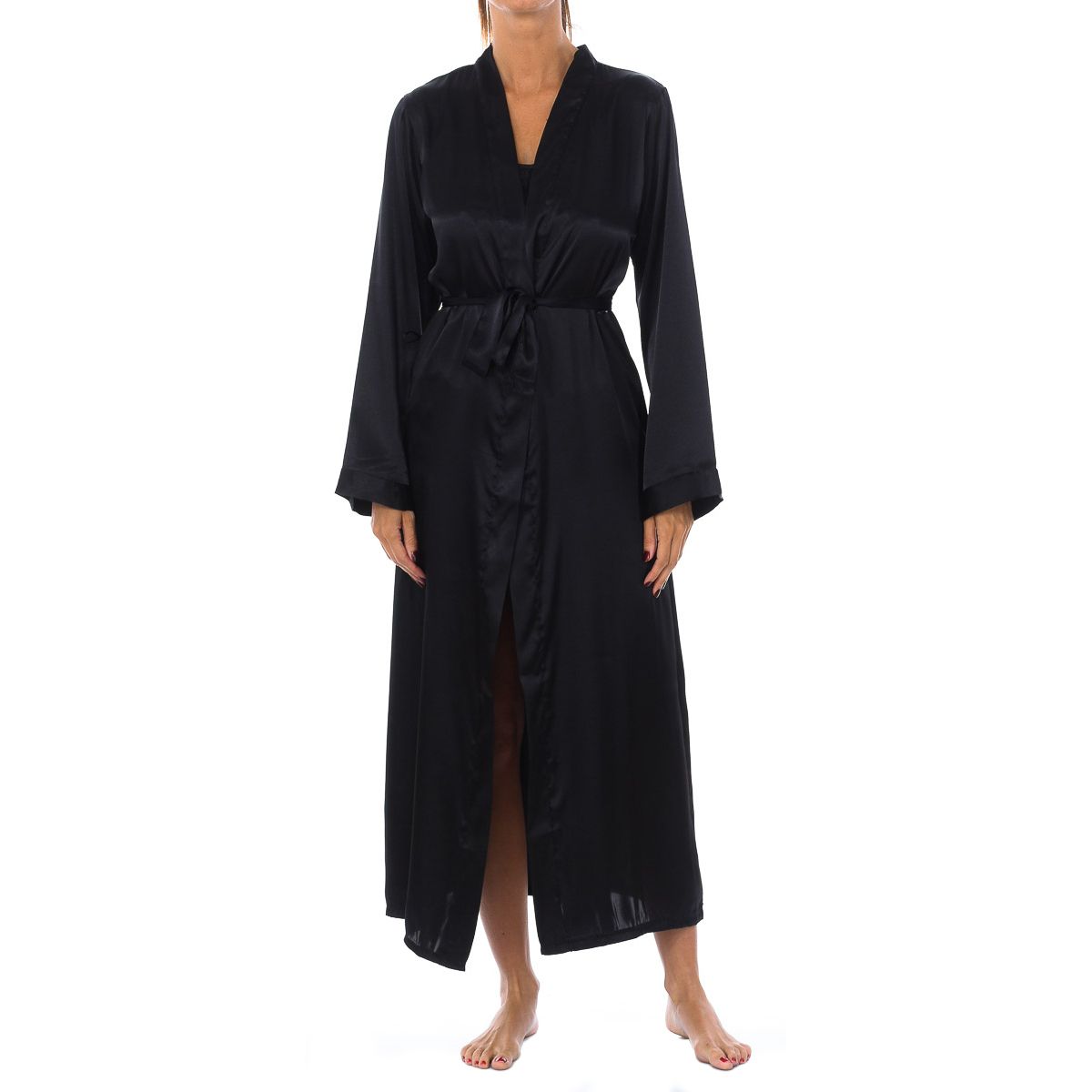Damen Satin Bademantel mit Bindegürtel