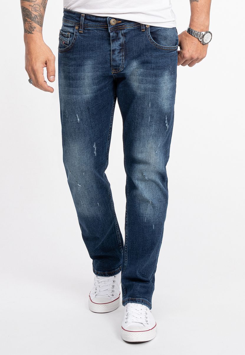 Jeans mit geradem Bein im Used-Look