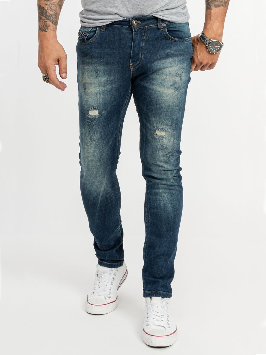 Jeans mit geradem Bein im Used-Look