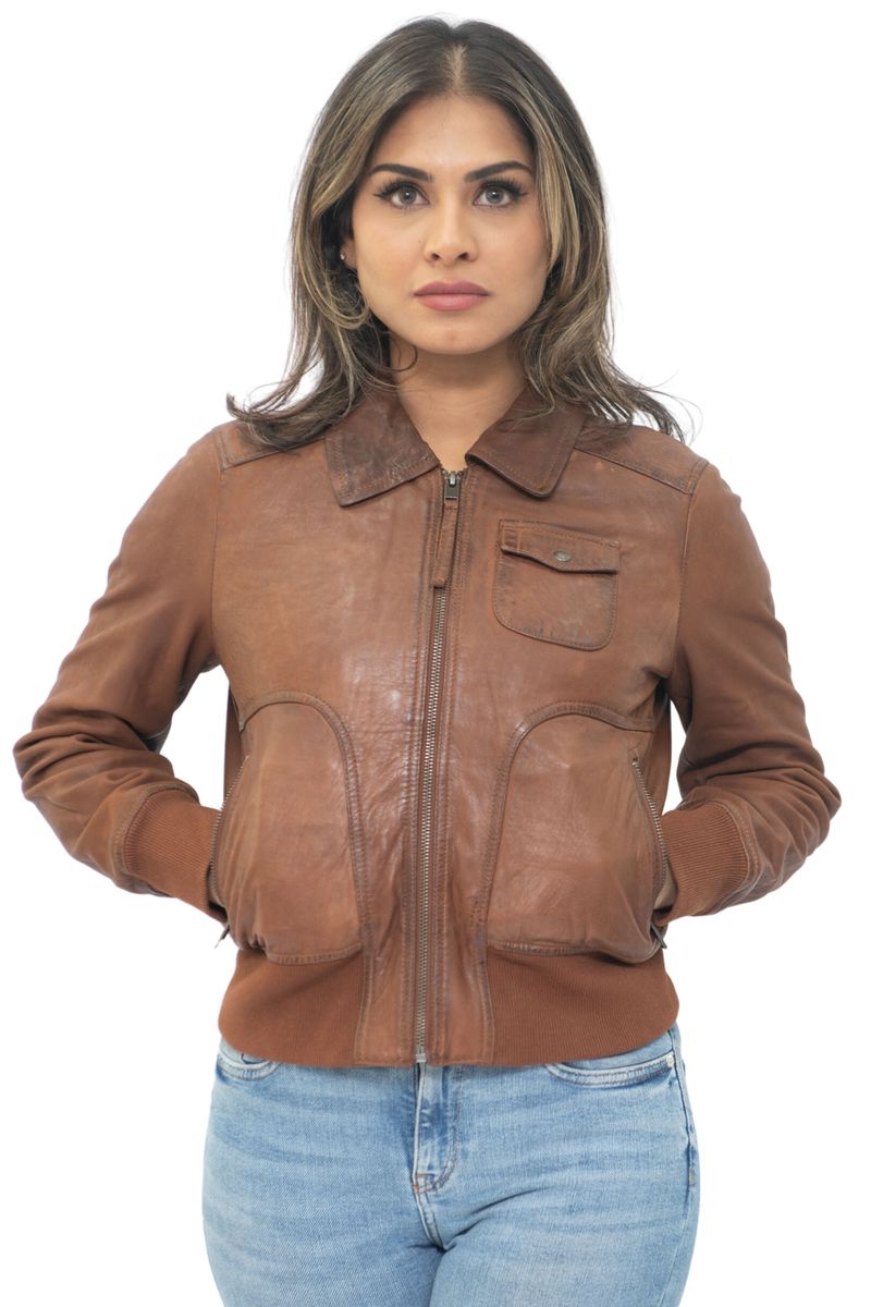Leder-Varsity-Jacke aus Lammnappa