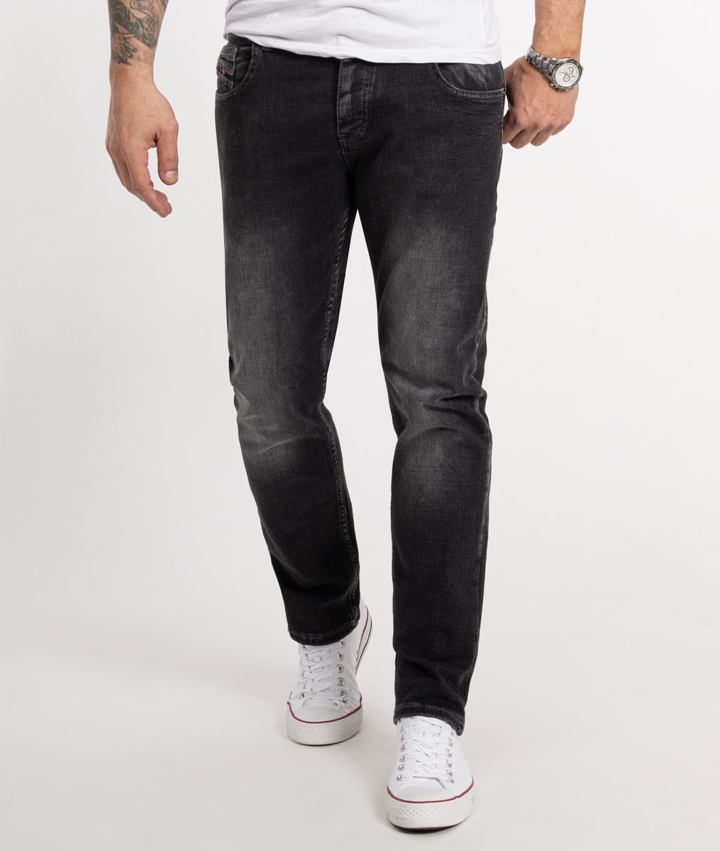 Graue Jeans im Used-Look, gerader Schnitt