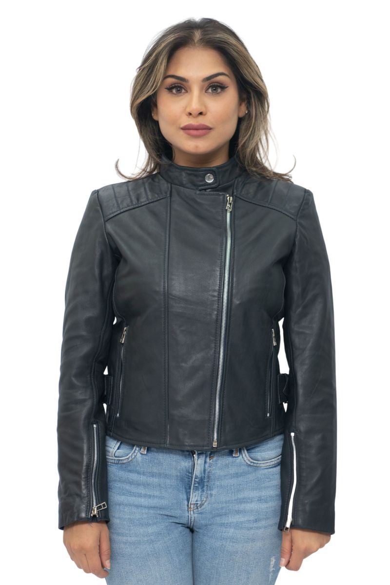 Schmal geschnittene Nappaleder-Bikerjacke