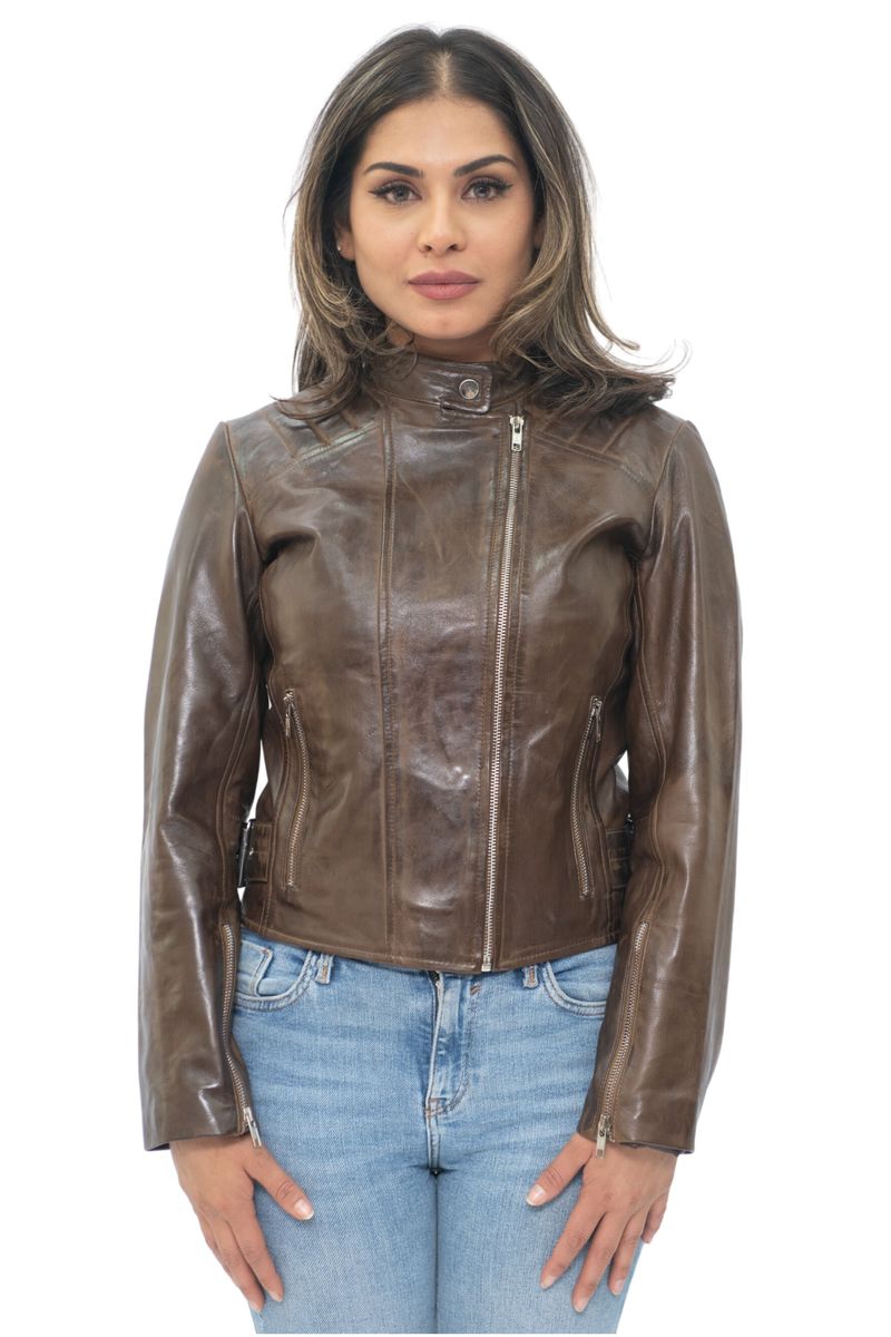 Schmal geschnittene Nappaleder-Bikerjacke