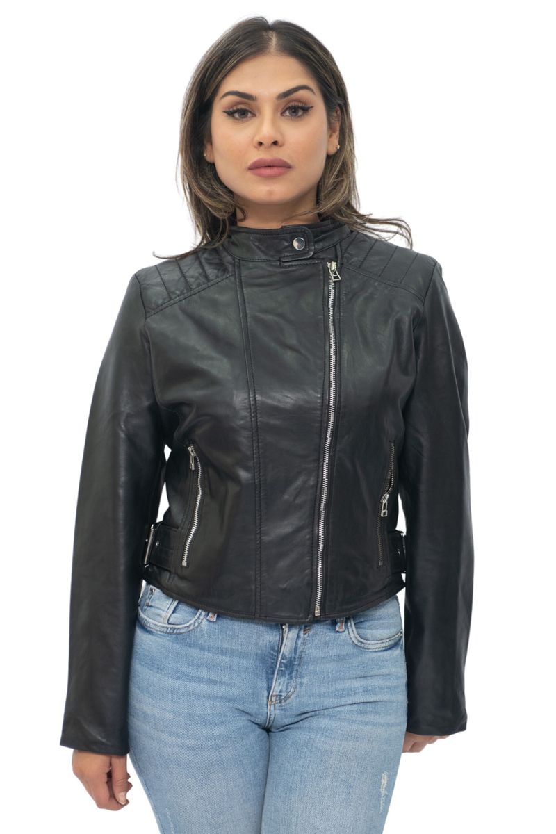Schmal geschnittene Nappaleder-Bikerjacke