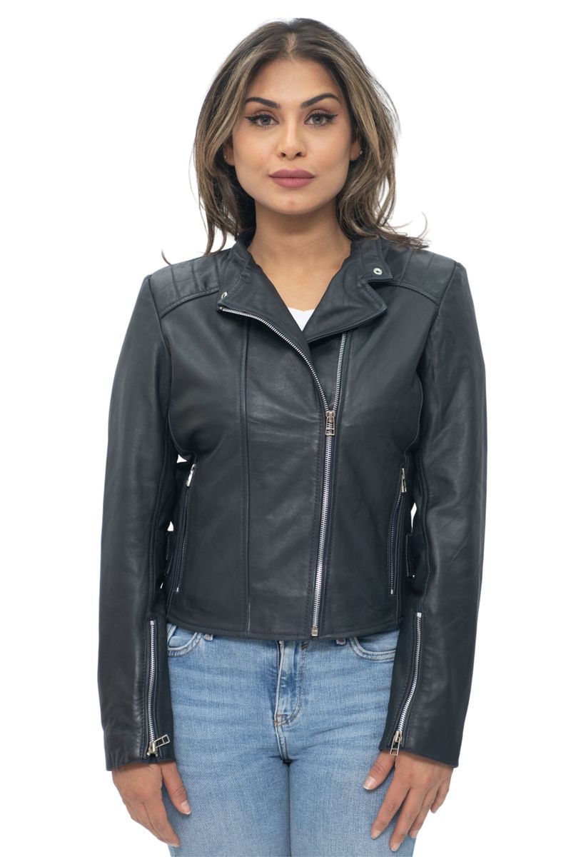 Schmal geschnittene Nappaleder-Bikerjacke