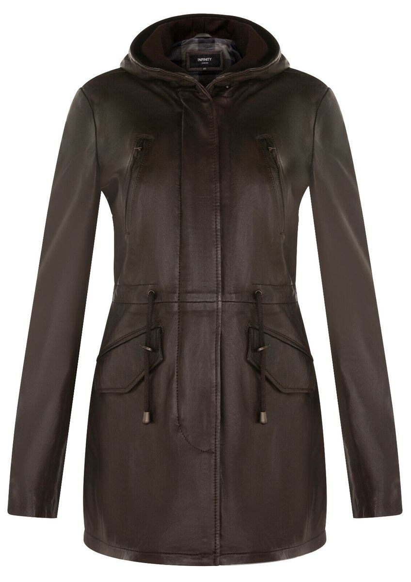 Lederparkajacke mit Kapuze