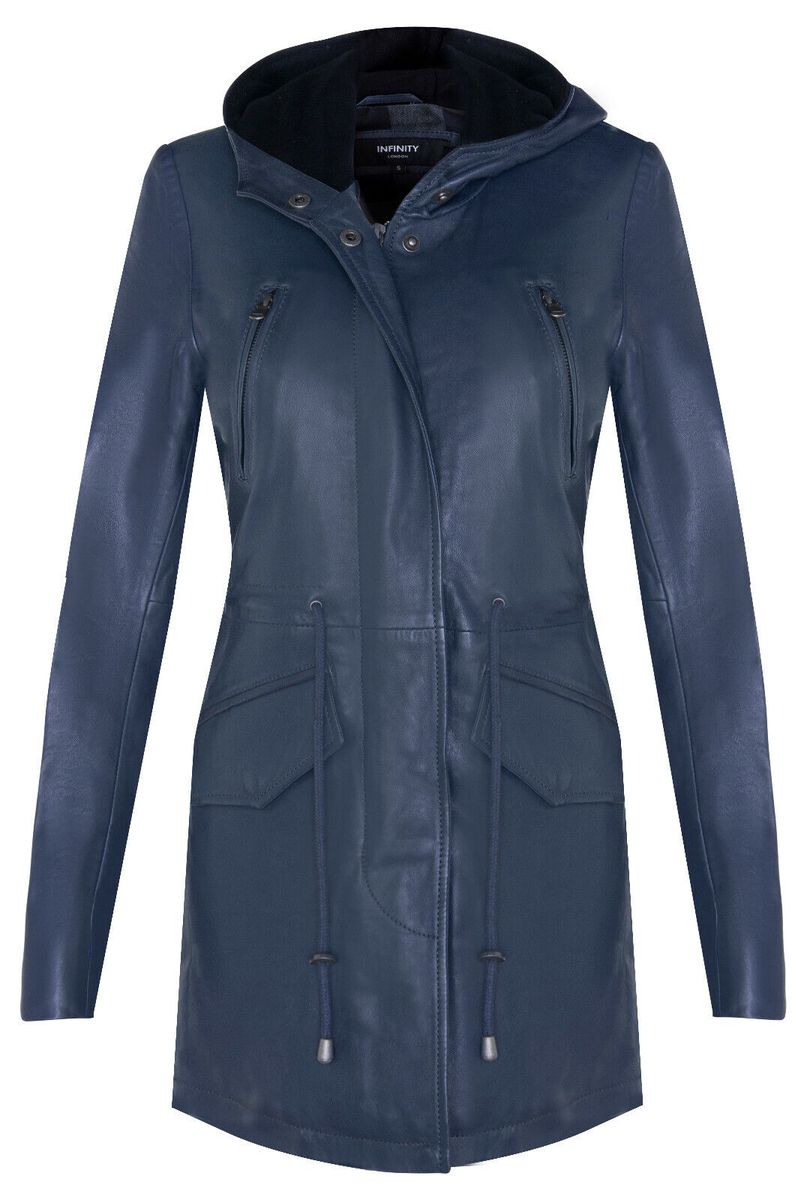Lederparkajacke mit Kapuze