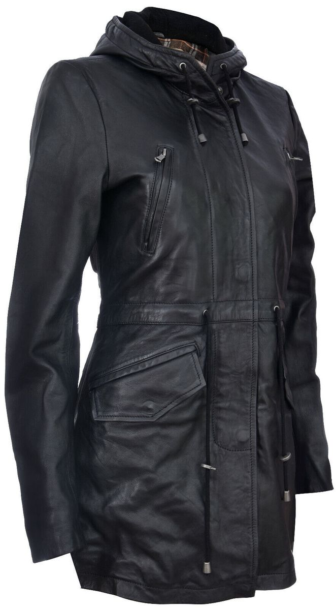 Mittellanger Lederparka mit Kapuze