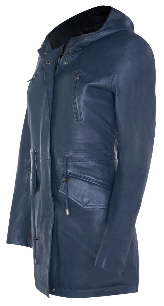 Mittellanger Lederparka mit Kapuze
