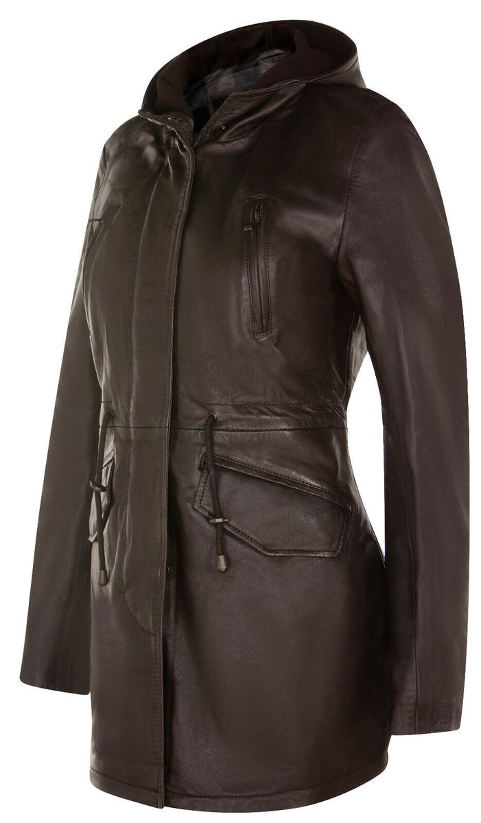 Mittellanger Lederparka mit Kapuze