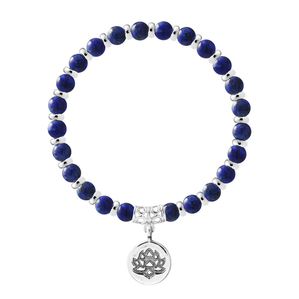Lapislazuli Perlenarmband mit Lotus-Anhänger