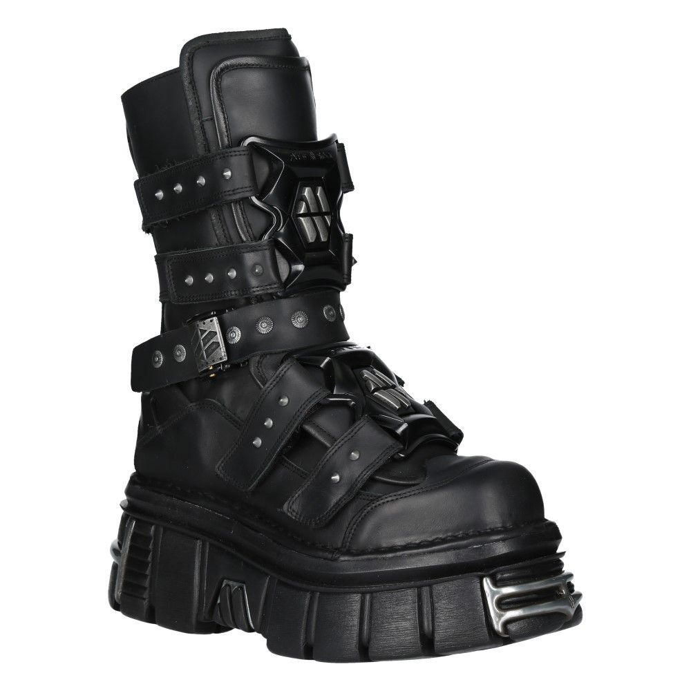 Gothic Plateau-Lederstiefel mit Schnallen
