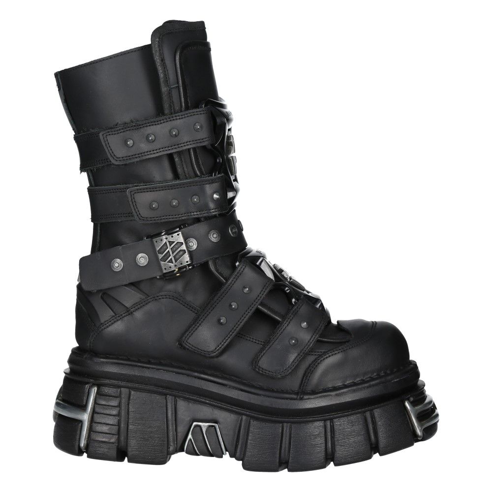 Gothic Plateau-Lederstiefel mit Schnallen