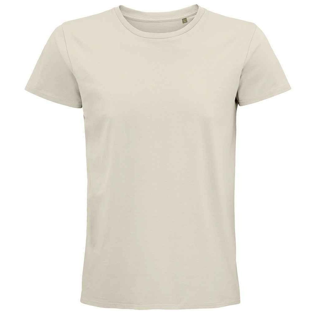 Klassisches beiges Baumwoll-T-Shirt mit Rundhalsausschnitt
