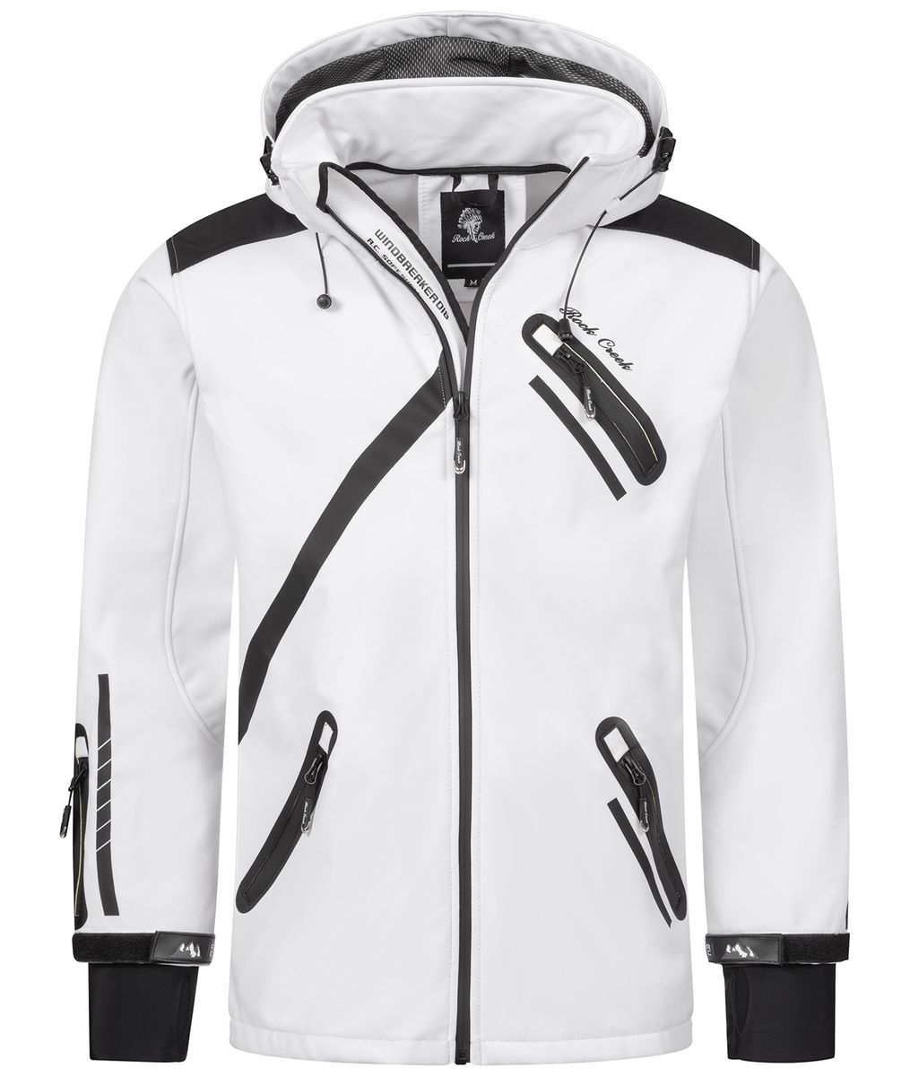 Sportliche weiße Softshell Windbreaker Jacke