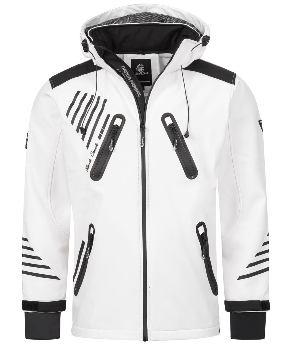 Sportliche weiße Softshell Windbreaker Jacke
