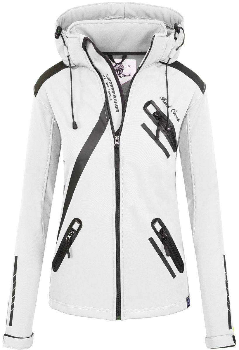 Sportliche weiße Softshell Windbreaker Jacke