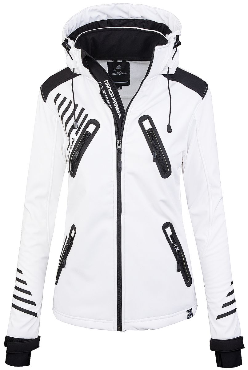 Sportliche weiße Softshell Windbreaker Jacke