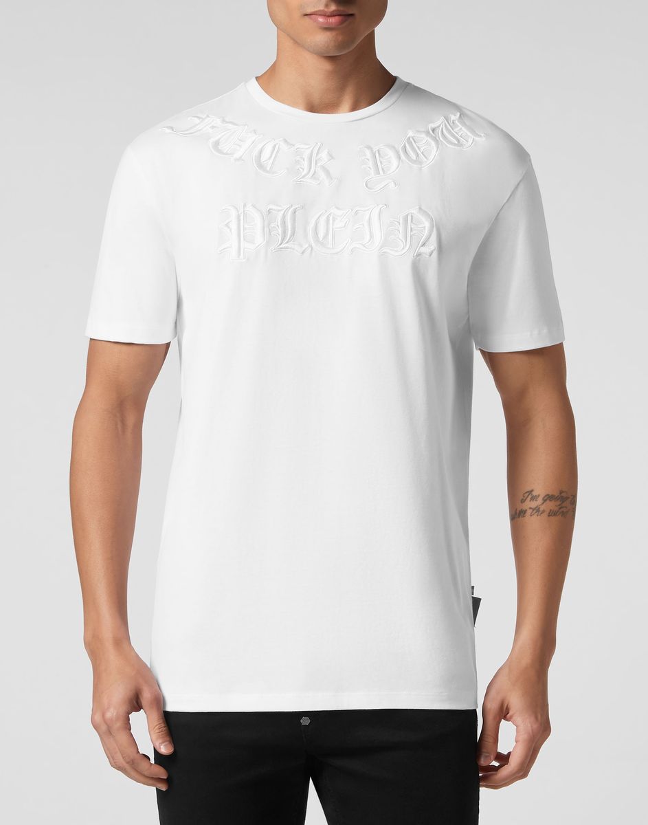 Gothic Baumwoll-T-Shirt mit Stickerei