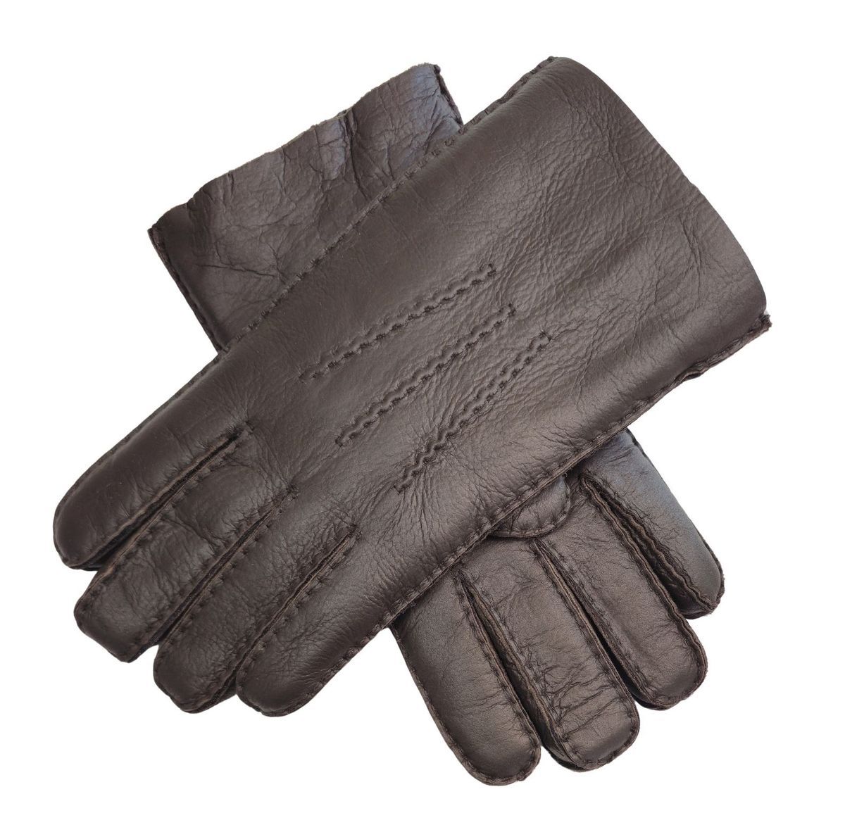 Braune Luxus-Handschuhe aus Schafsfell für Herren