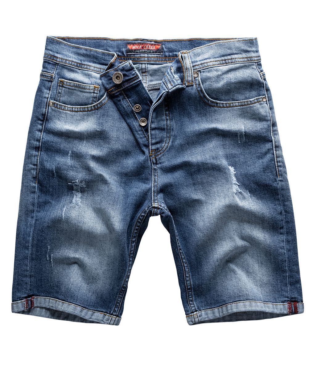 Distressed Denim Shorts mit Knopfleiste