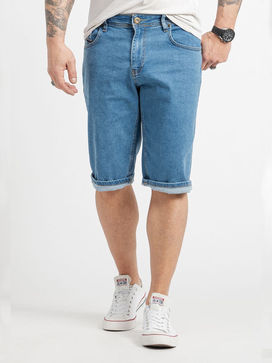 Distressed Denim Shorts mit Knopfleiste