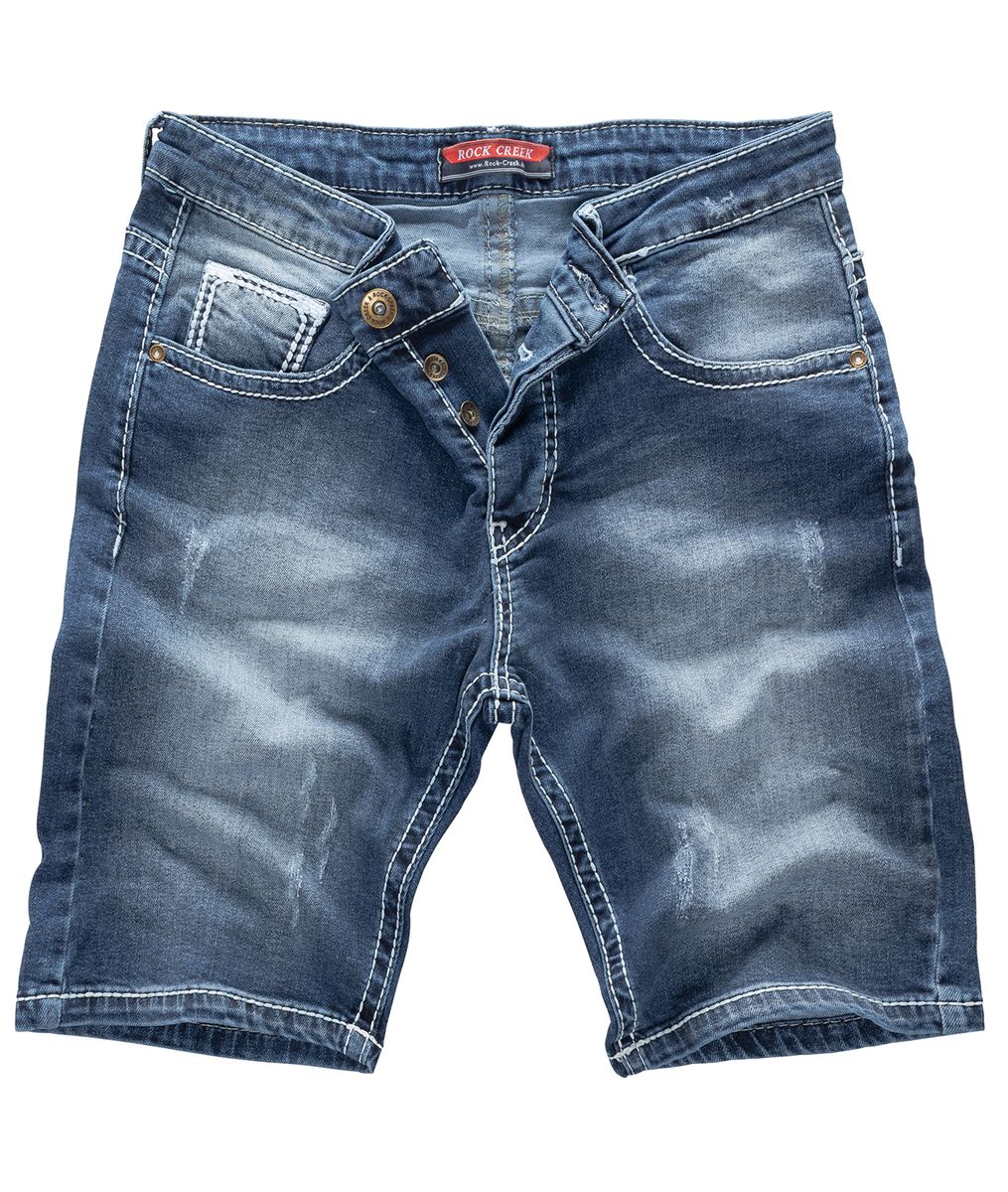 Distressed Denim Shorts mit Knopfleiste