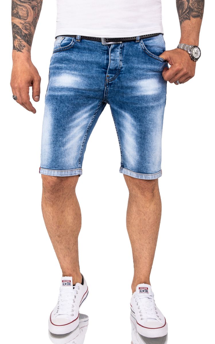 Distressed Denim Shorts mit Knopfleiste