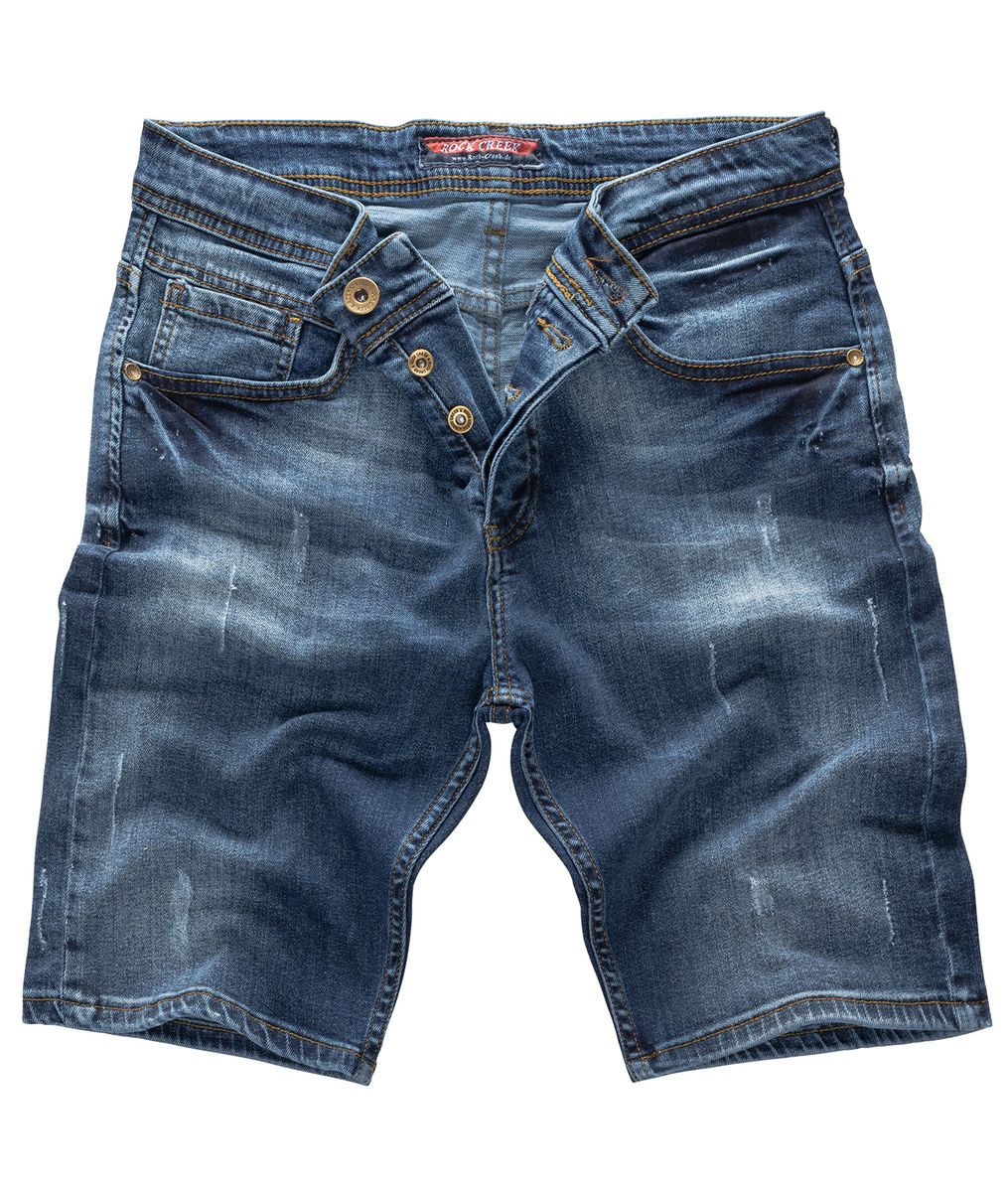 Distressed Denim Shorts mit Knopfleiste