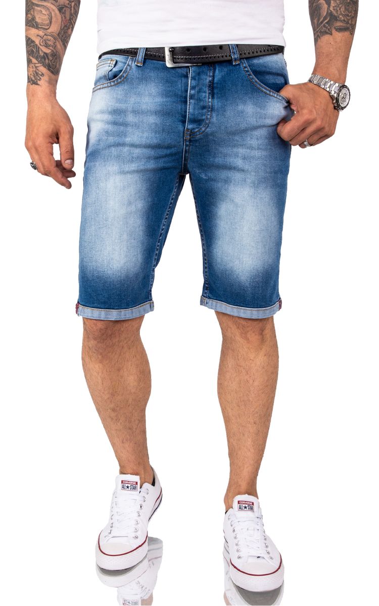 Distressed Denim Shorts mit Knopfleiste