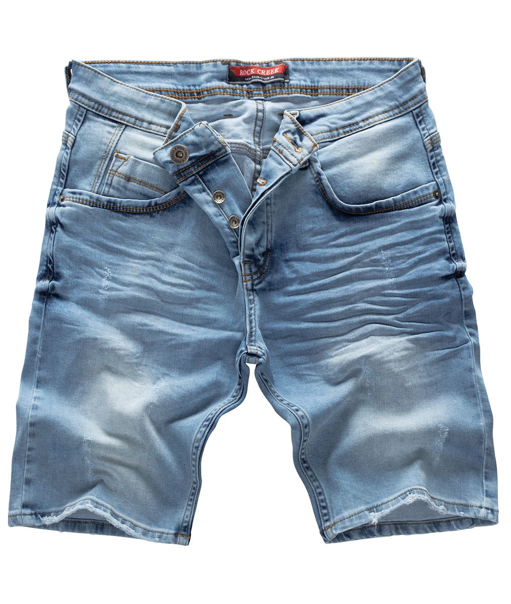 Distressed Denim Shorts mit Knopfleiste