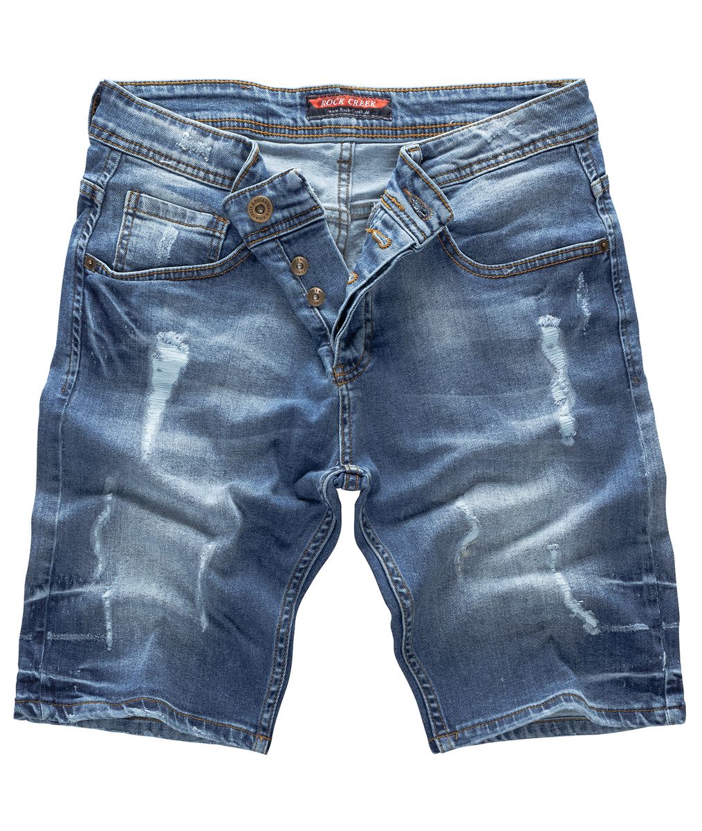 Distressed Denim Shorts mit Knopfleiste
