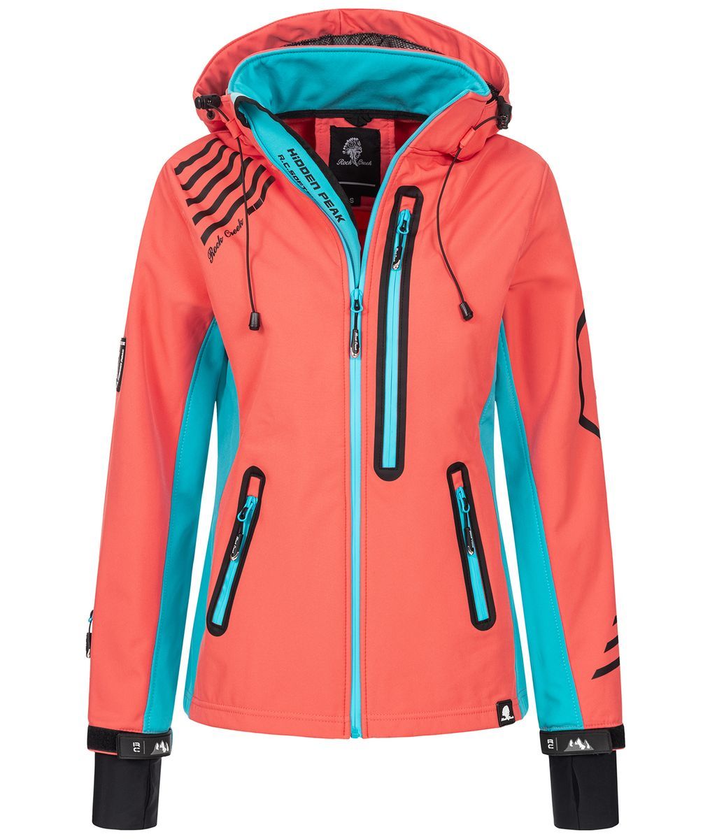 Korallenfarbene Softshell Outdoorjacke