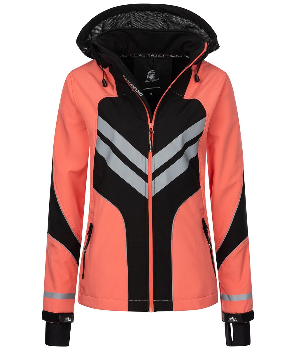 Korallenfarbene Softshell Outdoorjacke