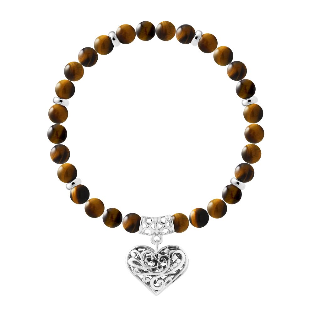 Tigerauge-Perlenarmband mit Herzanhänger