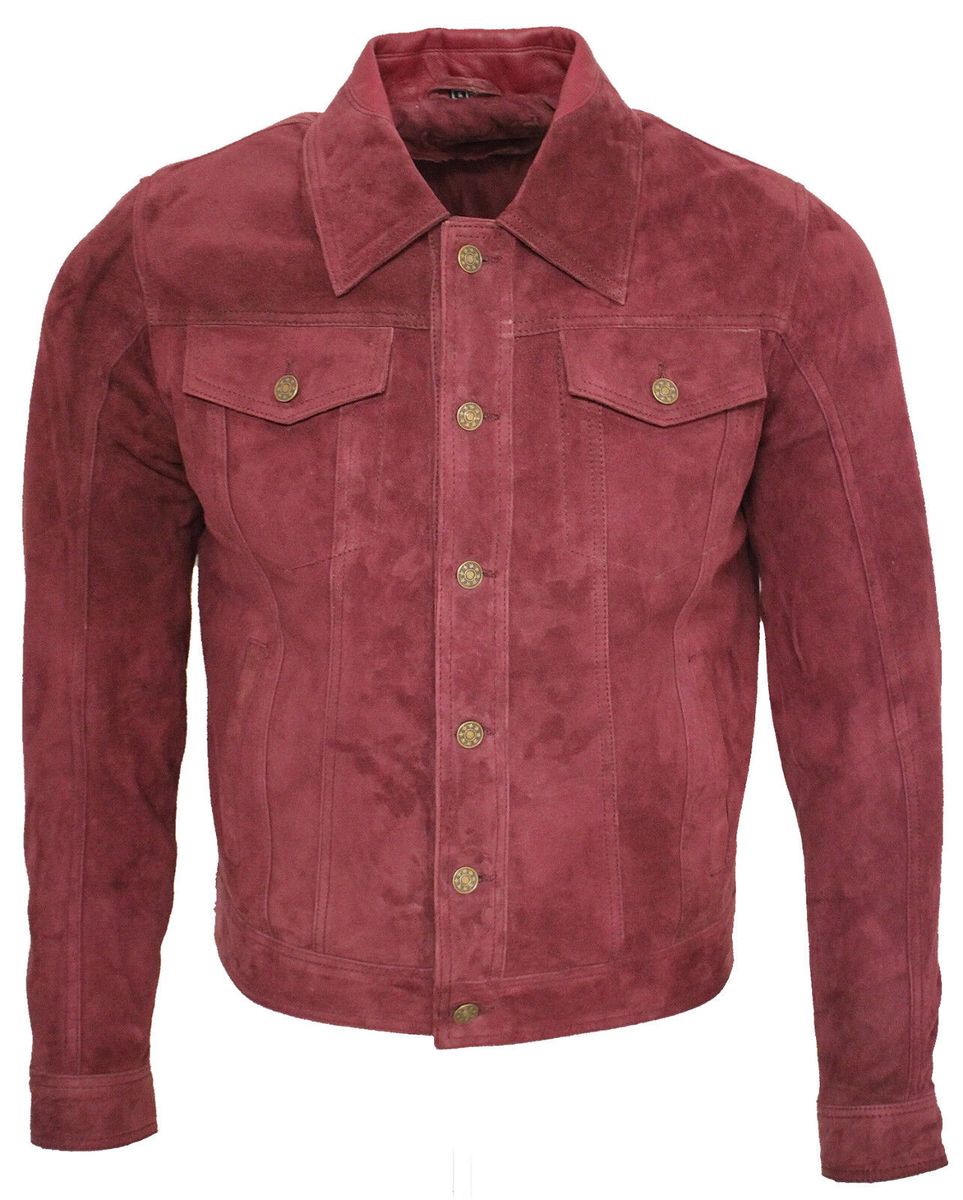 Trucker-Jacke aus Wildleder in Burgunderrot