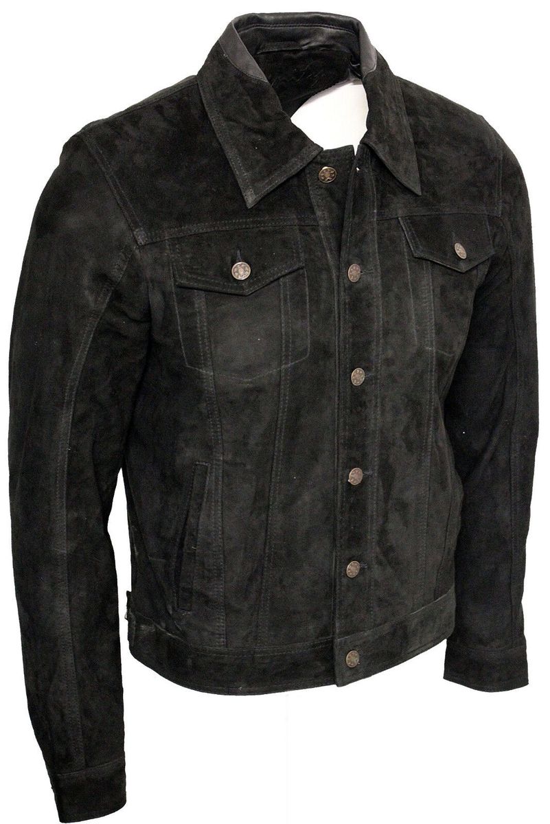 Schmal geschnittene Wildleder-Truckerjacke