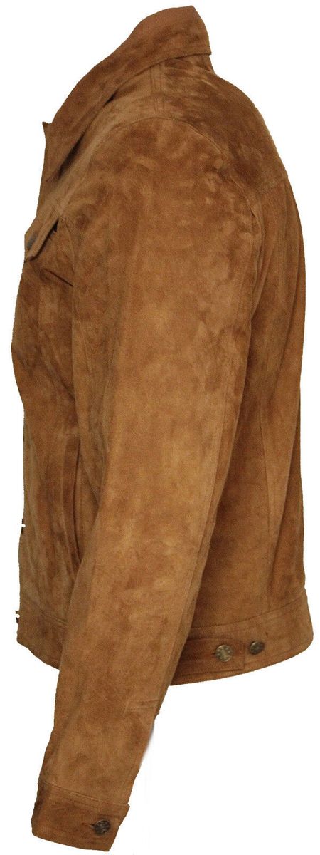 Schmal geschnittene Wildleder-Truckerjacke