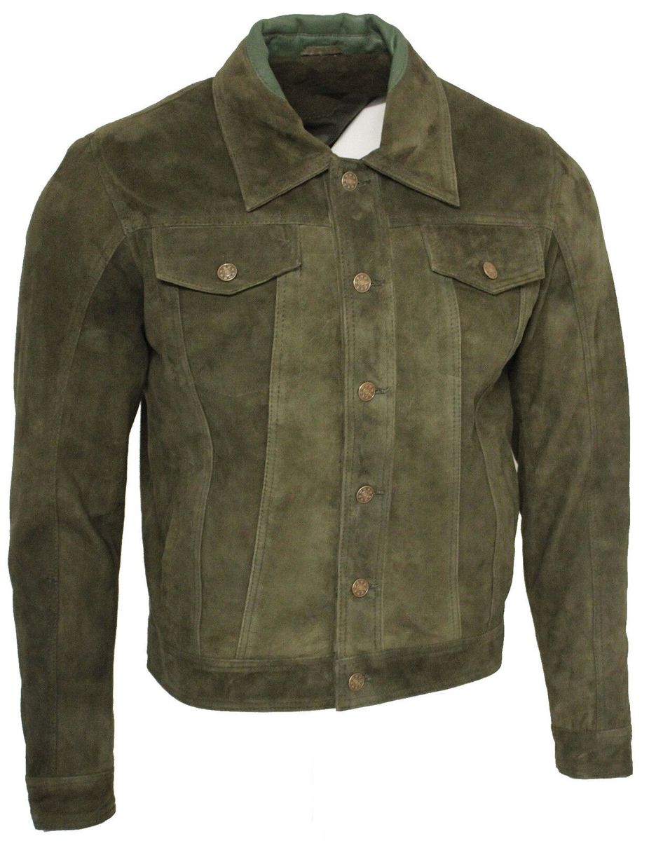 Schmal geschnittene Wildleder-Truckerjacke