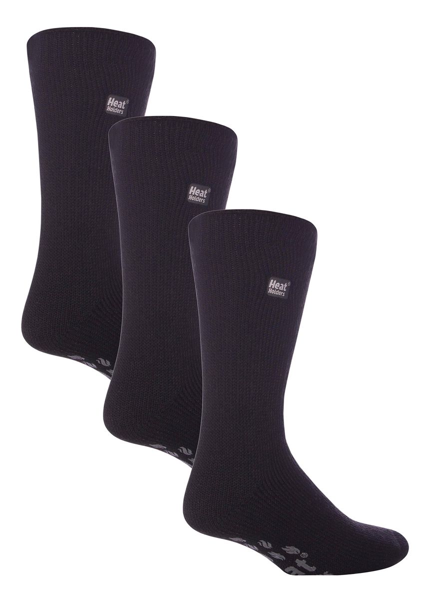Wärmehalter - 3 Paar Multipack Herren Pantoffelsocken mit Griffen für den Winter | dicke, rutschfeste Thermosocken - schwarz / grau