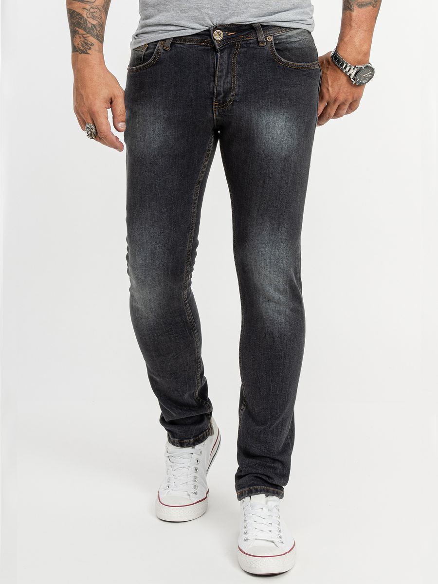 Schwarze Slim Fit Jeans mit Waschung