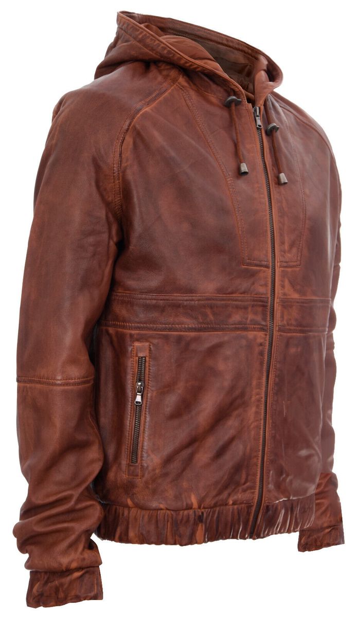 Biker-Bomberjacke aus Leder mit Kapuze